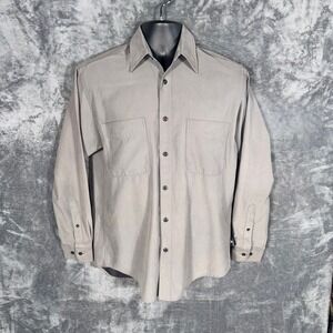 John Henry Mens Long Sleeve Button Up Shirt Size S Gray Casual Pockets